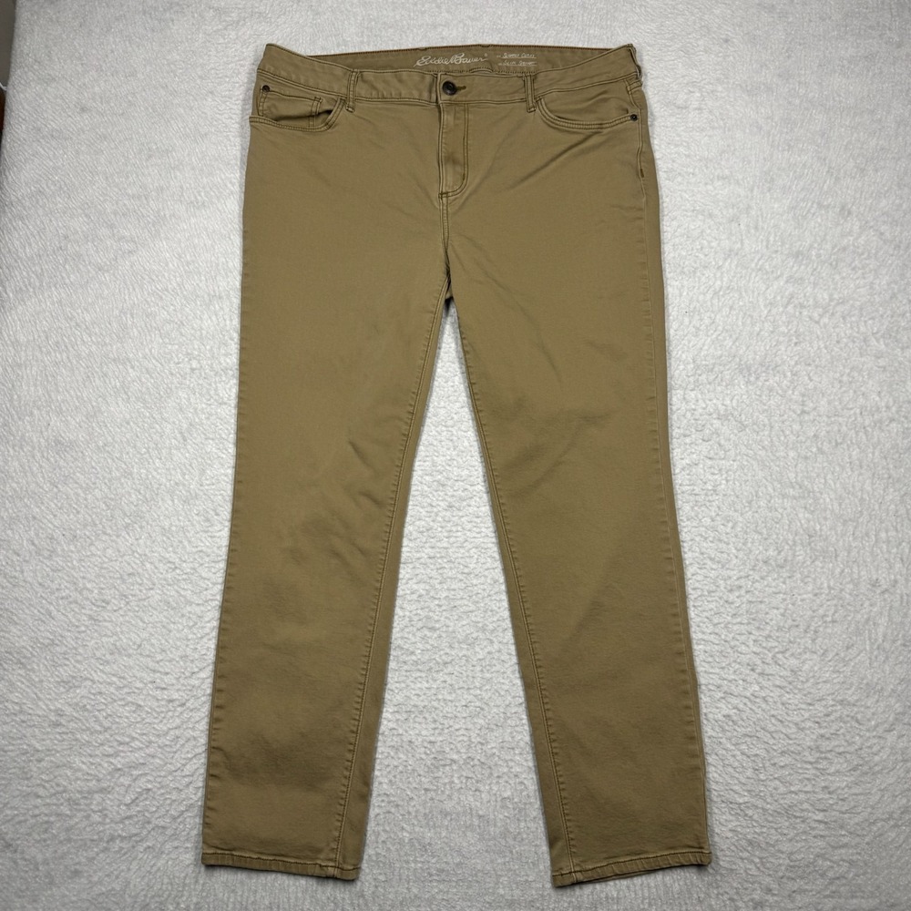 Eddie Bauer Khaki Slightly Curvy Slim Straight Pants Tan Women's Size 18